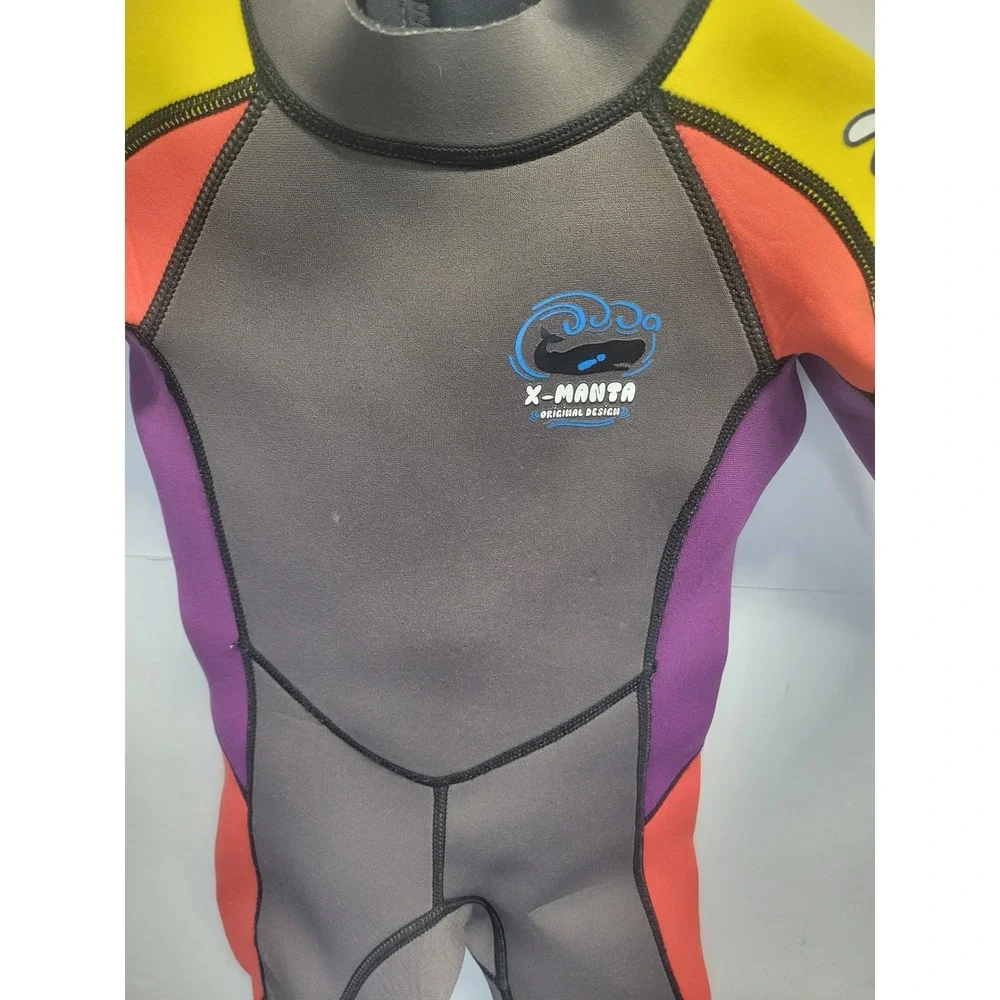 X-Manta Kids Full Body Wetsuit Grey Purple‎ Yellow Orange Neoprene Size S 100/54